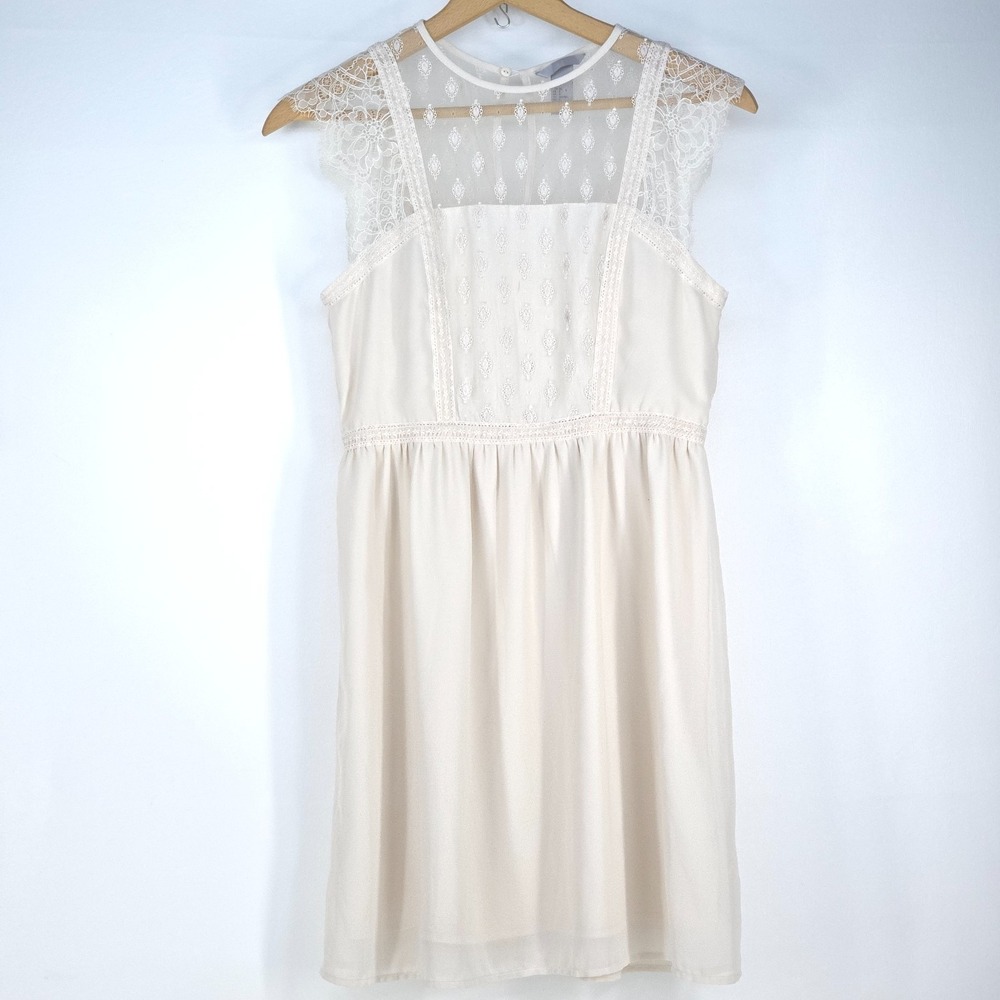 H&M Lace Overlay Dress‎ Womens 8 Floral Knee Length Keyhole Back Wedding Cottage